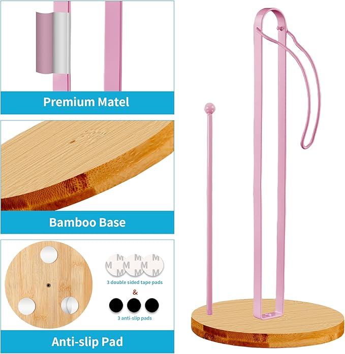 Wood Paper Towel Holder Countertop, TONLEA Kitchen Paper Towel Holder FreeStanding with Fixer for Kitchen and Bathroom Organization, Kitchen Roll Holder for Standard and Large Rolls