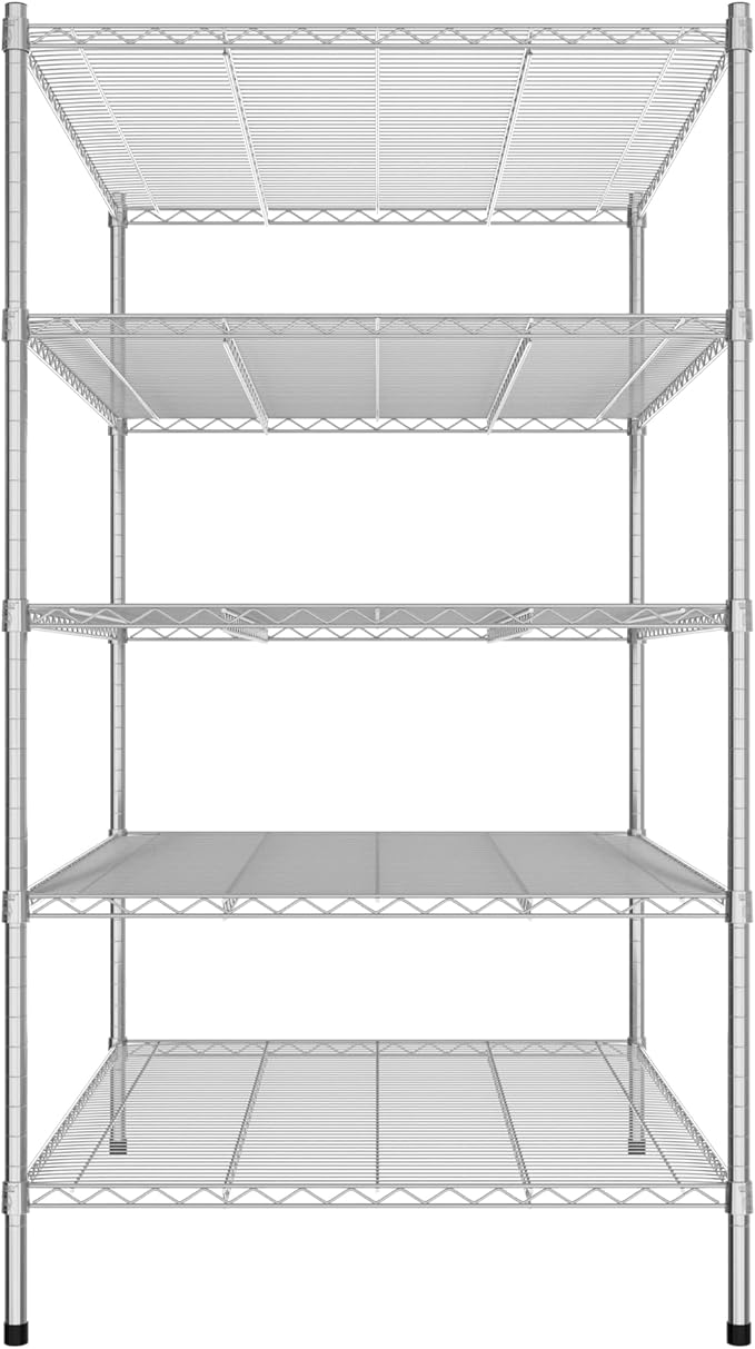 Commercial NSF Listed Chrome Stationary Wire Shelving Kit 36" x 48" x 64", with 5 Shelves Perfect for Warehouse, Walk-in Refrigerator, Freezer, Grocery Store, Restaurant, Dishroom