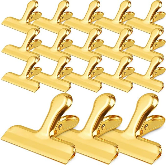 Funfery 24 Pack 3 Inch Stainless Steel Gold Chip Clips Strong Bag Clips Large Clip for Food Packages,Metal Kitchen Food Clip for Snack Home&Office Paper Heavy Duty