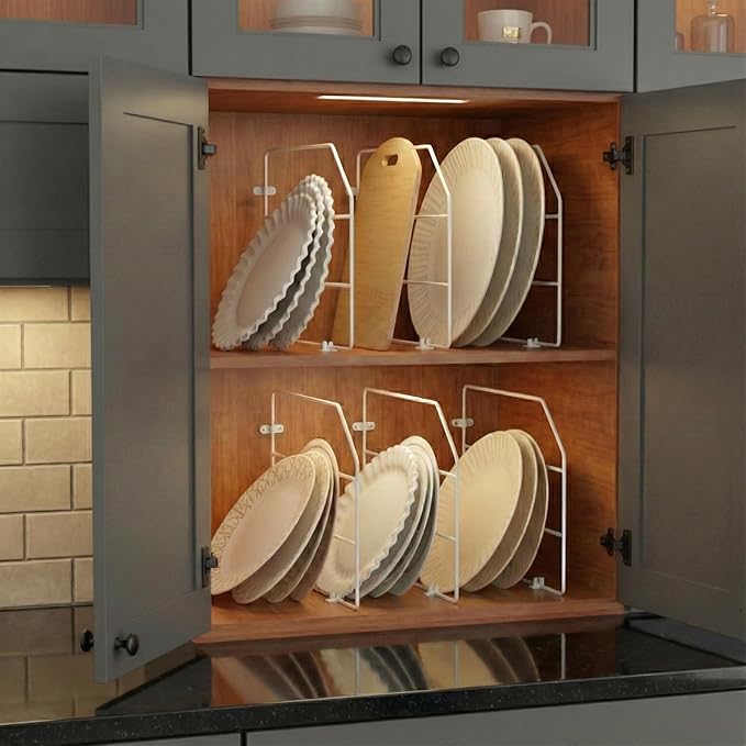 Baking Sheet Organizer Set of 6, 17"x13" Vertical Tray Dividers for Kitchen Cabinets, White Metal Cabinet Divider, Metal Wire Storage for Pans, Baking Trays and Cookware