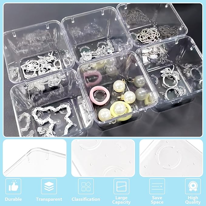24 Pcs Clear Drawer Organizers 3" x 3" x 2" Stackable Small Makeup Vanity Storage Bins Small Desk Drawer Organization Clear Container Dividers for Makeup Vanity Office Bathroom Kitchen Utensil