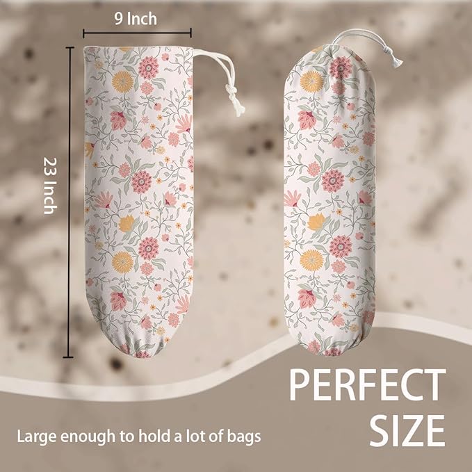 Pink Floral Plastic Bag Holder, Reusable Garbage Shopping Grocery Bags Organizer, Trash Bags Storage Dispenser, Kitchen Housewarming Gifts for Women Family Friends Grandma Mom