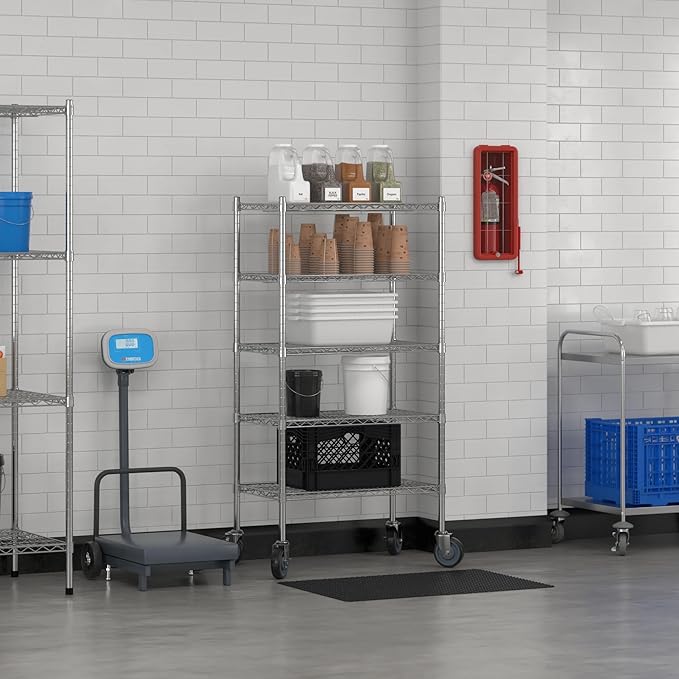 Commercial NSF Listed Chrome Mobile Wire Shelving Kit 18" x 30" x 60", with 5 Shelves Perfect for Warehouse, Walk-in Refrigerator, Freezer, Grocery Store, Restaurant, Dishroom