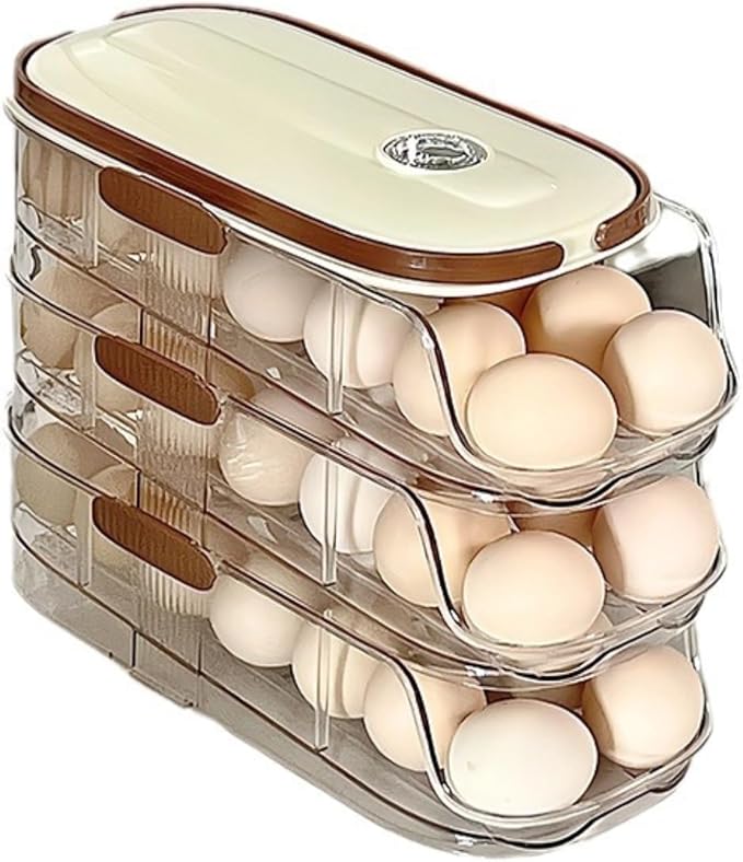 Egg Holder for Fridge: Automatic Rolling Egg Container Egg Dispenser Egg Storage Organizer for Refrigerator with Handle and Freshness Indicator (Double Layer)