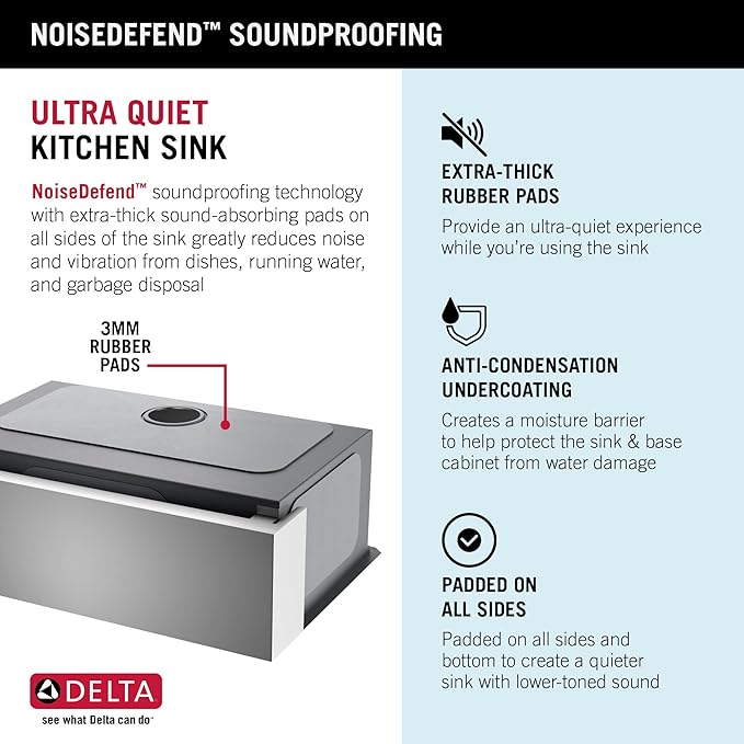 DELTA FAUCET Rivet 33-inch Workstation Farmhouse Apron Front Kitchen Sink Undermount 16 Gauge Stainless Steel Single Bowl with WorkFlow Ledge and Kit of 5 Accessories, 95C9031-33S-SS