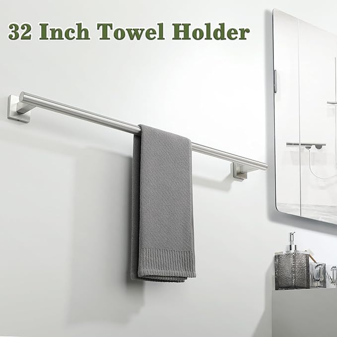 Alise Bathroom Towel Bar, 32 Inch Towel Racks for Bathroom, SUS304 Stainless Steel Towel Holder Heavy Duty Wall Mounted Towel Rack Brushed Nickel Towel Bar
