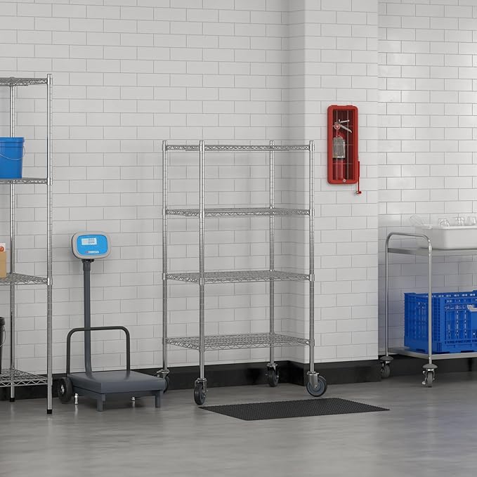 Commercial NSF Listed Chrome Mobile Wire Shelving Kit 21" x 30" x 60", with 4 Shelves Perfect for Warehouse, Walk-in Refrigerator, Freezer, Grocery Store, Restaurant, Dishroom