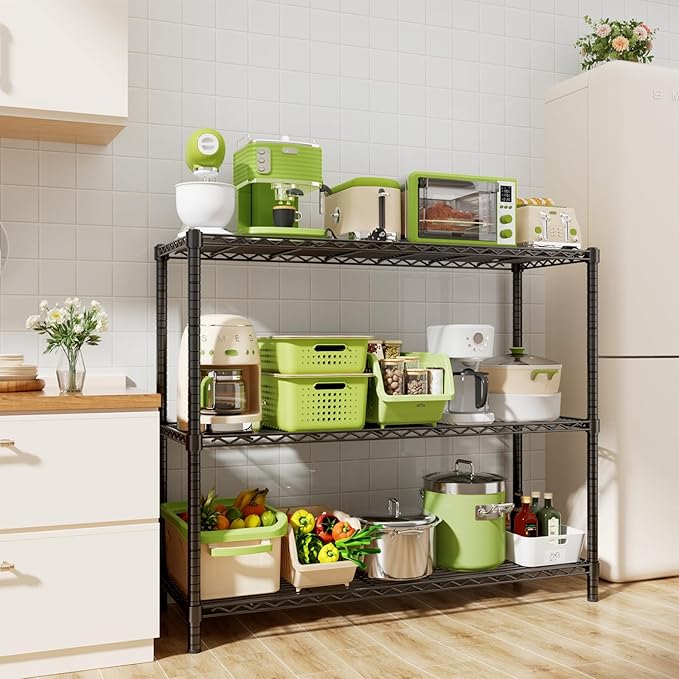 MODCART Storage Shelves, 2 PCS 48" L x 20" W x 47" H Heavy Duty Garage Wire Shelving Unit Loads 1200LBS, 3-Tier Adjustable Metal Industrial Utility Shelf Rack for Kitchen, Laundry Room, Basement