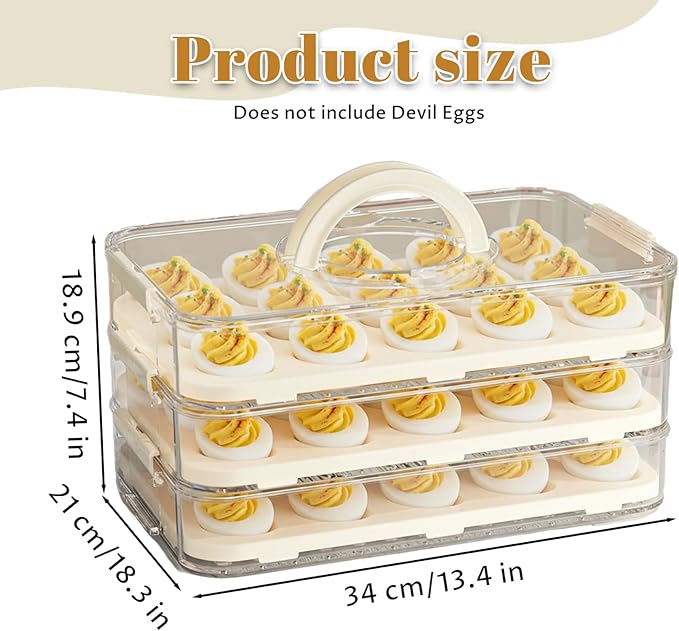 hhhlsl Deviled Egg Carrier 3-Layer Plastic Clear Deviled Egg Tray with Lid & Handle & Buckle Thickened 60 Holder for Fridge, Travel, Party