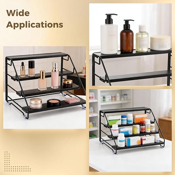 2 PCS Foldable 4 Tier Spice Rack Organizer, Adjustable Step Shelf Tiered Spice Rack for Cabinet, Countertop & Pantry Storage, Metal Spice Rack for Spice Bottles, Jars