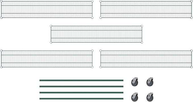 Commercial NSF Listed Green Epoxy Mobile Wire Shelving Kit 12" x 60" x 60", with 5 Shelves Perfect for Warehouse, Walk-in Refrigerator, Freezer, Grocery Store, Restaurant, Dishroom