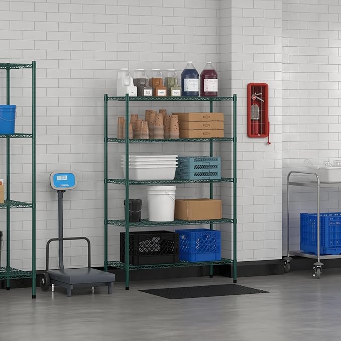 Commercial NSF Listed Green Epoxy Stationary Wire Shelving Kit 18" x 42" x 64", with 5 Shelves Perfect for Warehouse, Walk-in Refrigerator, Freezer, Grocery Store, Restaurant, Dishroom