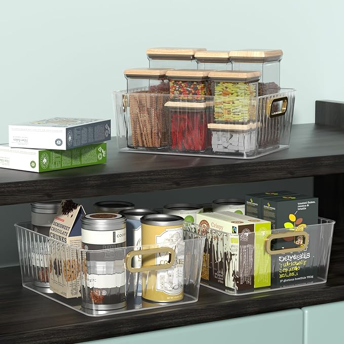 4-pack Clear Pantry Storage Bin Box, Plastic Organizer Bin for Fridge kitchen