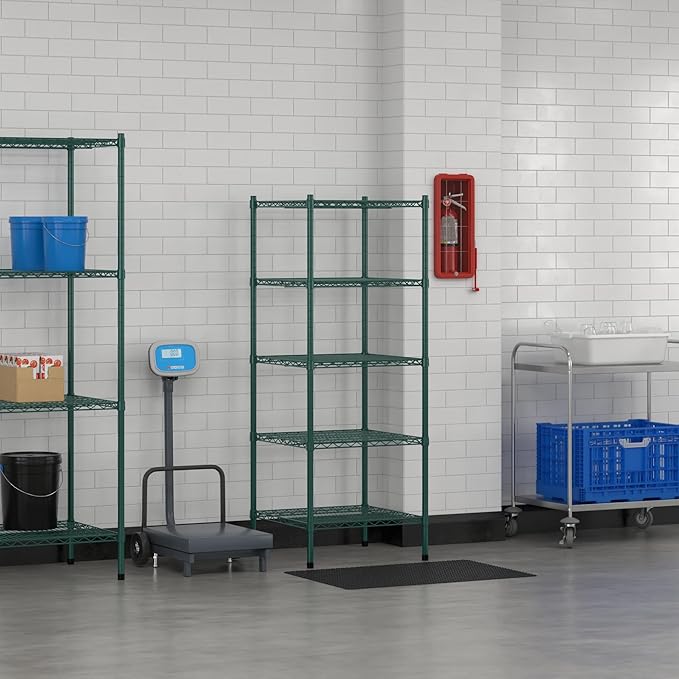 Commercial NSF Listed Green Epoxy Stationary Wire Shelving Kit 24" x 24" x 64", with 5 Shelves Perfect for Warehouse, Walk-in Refrigerator, Freezer, Grocery Store, Restaurant, Dishroom