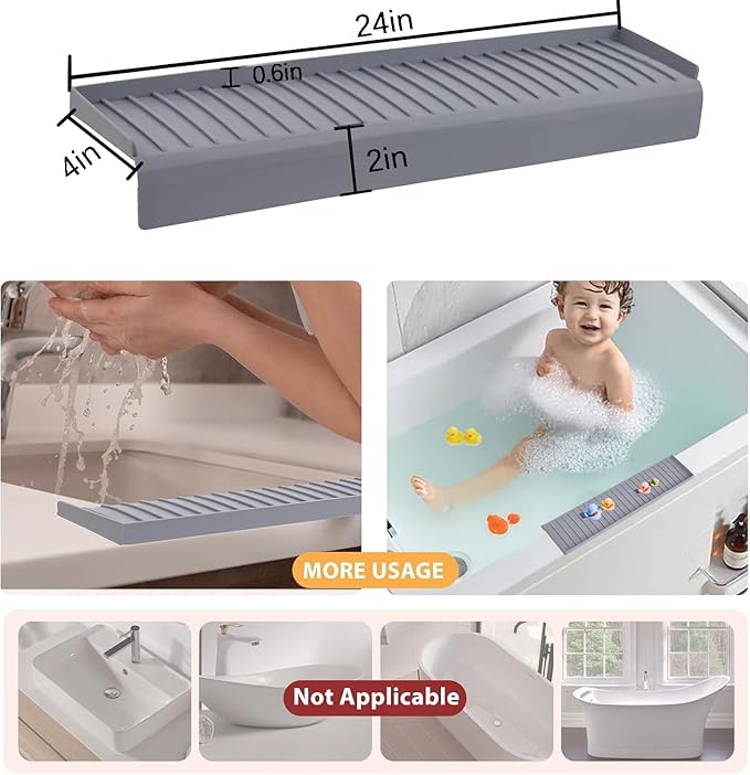AyNirser Sink Edge Protector with Suction Cup 4"x24", Silicone Sink Splash Guard for Kitchen & Bathroom, Protect Countertop from Scratches, Stains, for Stainless Steel Granite Quartz-Grey