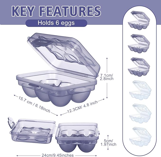 6 Pieces 6 Grid Egg Carton Camping Plastic Portable Egg Box Container for Refrigerator Storage Crisper Holder Carriage Tray