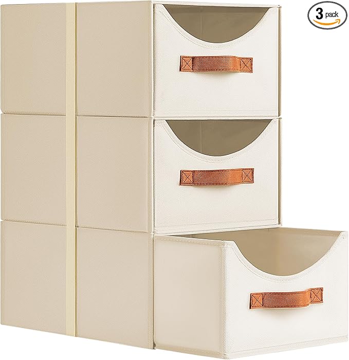 DIMJ Closet Organizers and Storage - 3 Pack Stackable Fabric Storage Bins with Drawers, Closet Shelf Organizer Clothes Storage for Bedroom, Living Room