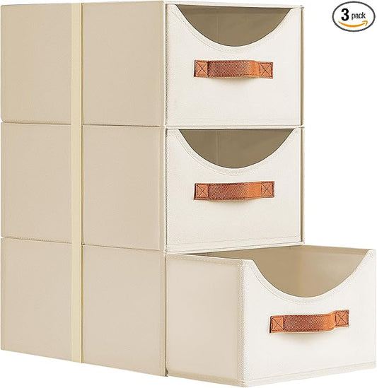 DIMJ Closet Organizers and Storage - 3 Pack Stackable Fabric Storage Bins with Drawers, Closet Shelf Organizer Clothes Storage for Bedroom, Living Room