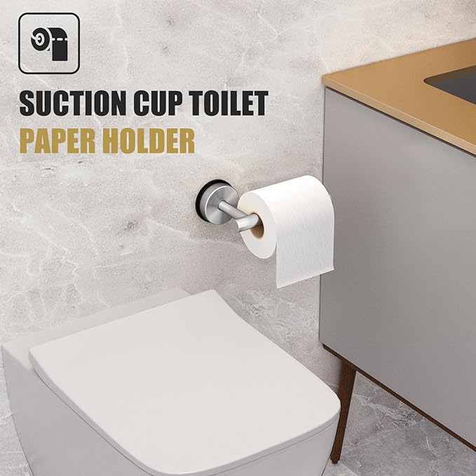 BKV Suction Cup Toilet Paper Holder,SUS 304 Stainless Steel Toilet Paper Holder Wall Mount for Bathroom,Kitchen-Brushed Nickel Silver