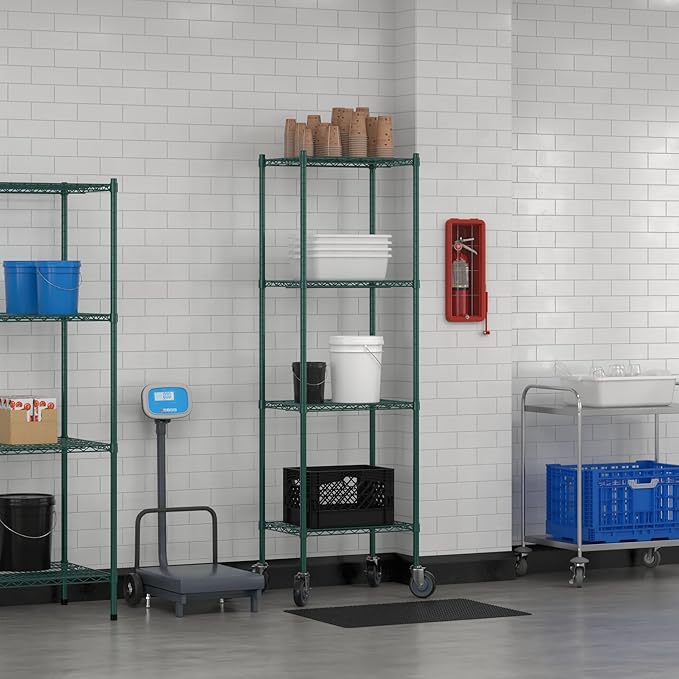 Commercial NSF Listed Green Epoxy Mobile Wire Shelving Kit 18" x 24" x 80", with 4 Shelves Perfect for Warehouse, Walk-in Refrigerator, Freezer, Grocery Store, Restaurant, Dishroom