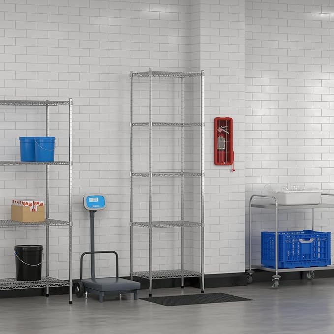 Commercial NSF Listed Chrome Stationary Wire Shelving Kit 18" x 24" x 86", with 5 Shelves Perfect for Warehouse, Walk-in Refrigerator, Freezer, Grocery Store, Restaurant, Dishroom