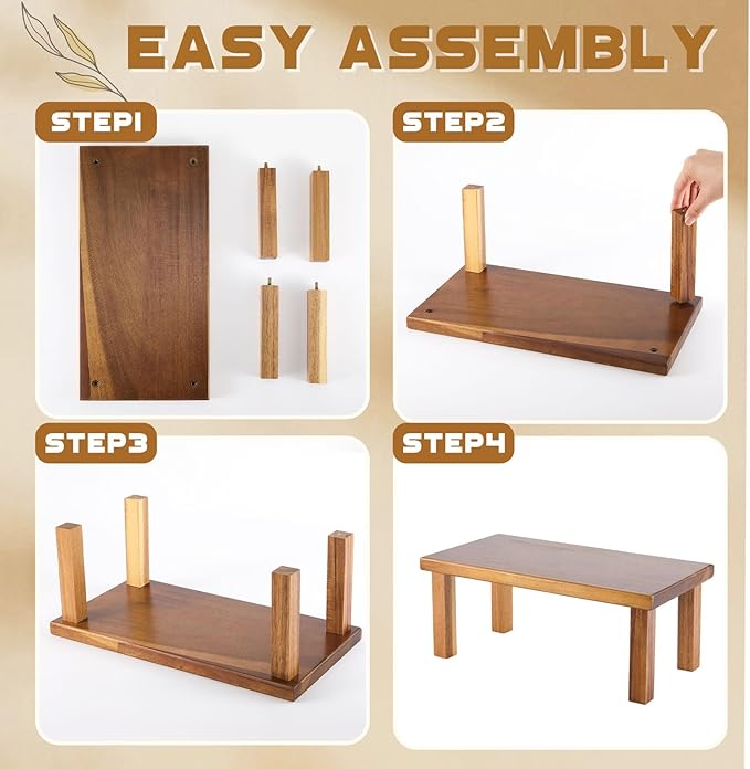 2 Pcs Extra Large 15 Inches Acacia Wooden Riser Wooden Countertop Organizer Display Shelf for Top of Desk Home Office Bathroom Coffee Table Display Stand