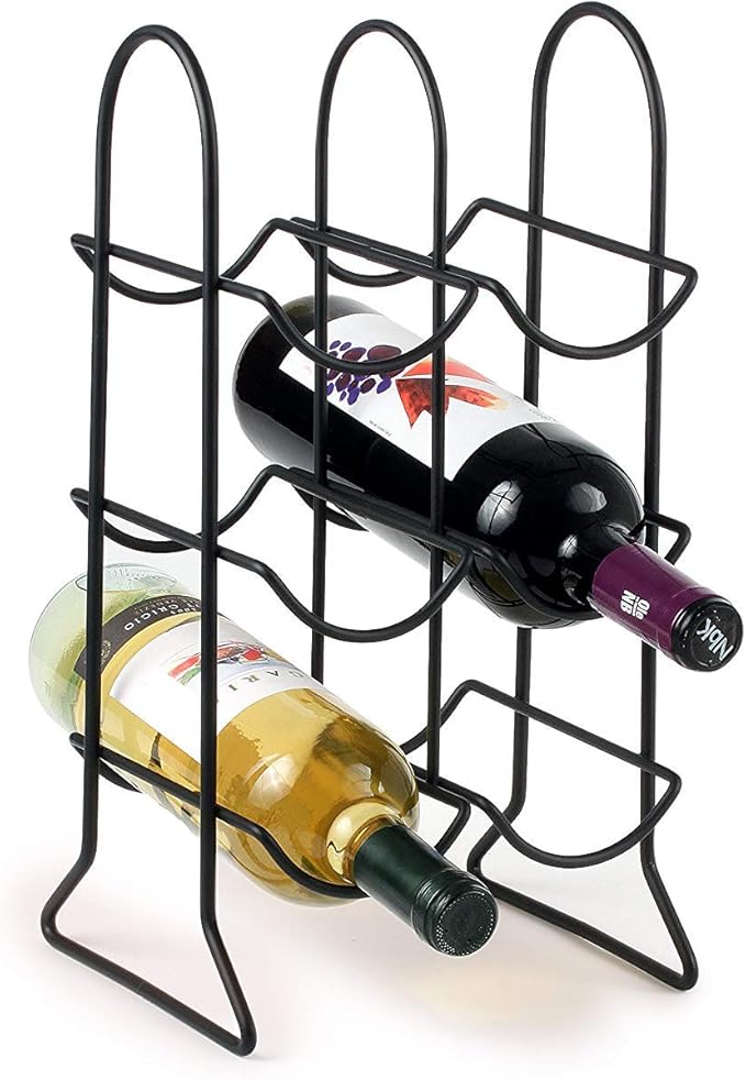 Spectrum 6 Bottle Wine Rack Freestanding Countertop Wine Bottle Holder Storage, Modern Black Metal Wire Wine Rack Organizer for Kitchen Counter Tops Base Cabinet Insert Pantry 3 Tier Wine Shelf