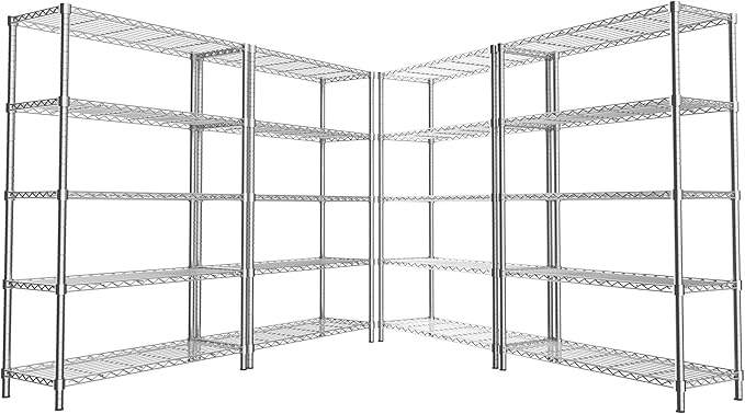 MODCART Storage Shelves, 4 PCS 36" L x 14" W x 72" H Heavy Duty Garage Wire Shelving Unit Loads 1750LBS, 5-Tier Adjustable Metal Industrial Utility Shelf Rack for Kitchen, Laundry Room, Basement