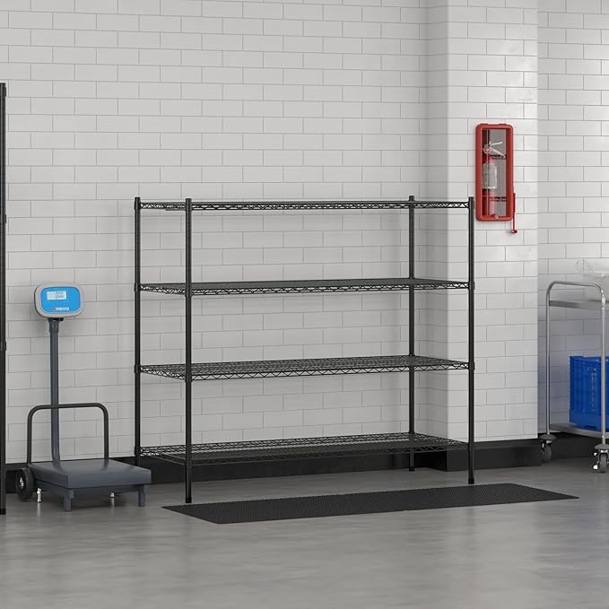 Commercial NSF Listed Black Epoxy Stationary Wire Shelving Kit 24" x 60" x 54", with 4 Shelves Perfect for Warehouse, Walk-in Refrigerator, Freezer, Grocery Store, Restaurant, Dishroom