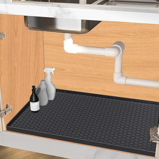 Jacooxi Under Sink Mat 34 x 22 for Kitchen Waterproof, Silicone Under Sink Liner Mat for Bottom of Kitchen Sink, Easy to Clean Bathroom Cabinet Mat Organizers and Storage, Black