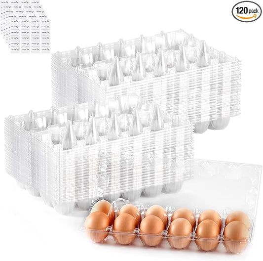 YIFIHGE 120PCS Egg Cartons Cheap Bulk, Clear Egg Cartons for Chicken Eggs, Reusable Chicken Egg Container Bulk Egg Holders with Labels for Refrigerator, Storage, Family, Chicken Farm, Market