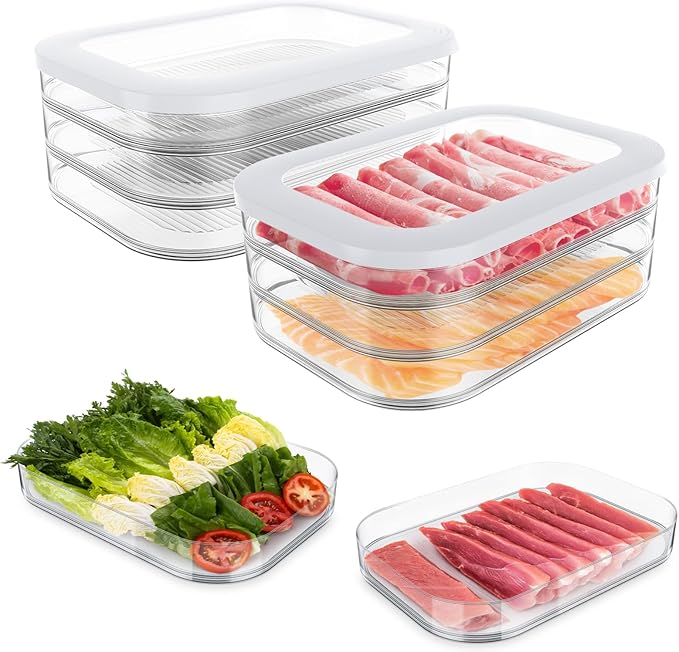 Cecnamt 6 Pcs Deli Meat Container for Fridge, Stackable Bacon Lunch Meat Container for Refrigerator, Food Storage Boxes with 2 Lids for Cold Cuts, Cheese, Lunchmeat, Salami, Meal Prep Containers