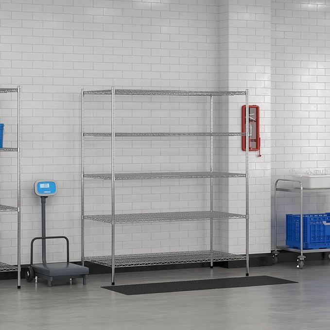 Commercial NSF Listed Chrome Stationary Wire Shelving Kit 30" x 60" x 74", with 5 Shelves Perfect for Warehouse, Walk-in Refrigerator, Freezer, Grocery Store, Restaurant, Dishroom
