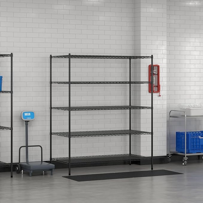 Commercial NSF Listed Black Epoxy Stationary Wire Shelving Kit 30" x 60" x 74", with 5 Shelves Perfect for Warehouse, Walk-in Refrigerator, Freezer, Grocery Store, Restaurant, Dishroom