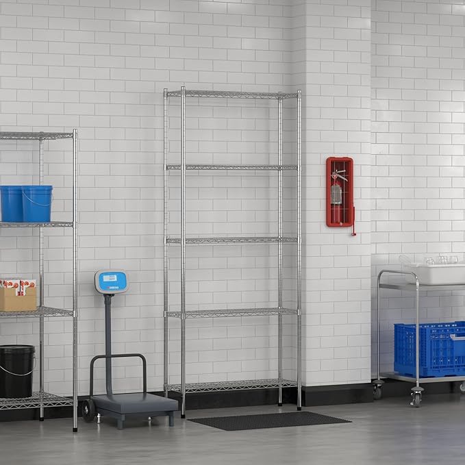 Commercial NSF Listed Chrome Stationary Wire Shelving Kit 12" x 36" x 86", with 5 Shelves Perfect for Warehouse, Walk-in Refrigerator, Freezer, Grocery Store, Restaurant, Dishroom