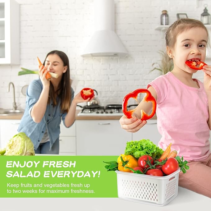 TBMax 12 Pieces Fruit Storage Containers for Fridge Organizers and Storage, 6 Pack Large Produce Saver with Airtight Lid & Colander for Berry Lettuce Salad Vegetable Storage, Refrigerator Organizer