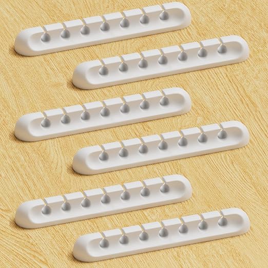 Apromisith USB Cable Organizer Clips Cord Holder,6 Packs (7-Slots) White Self Adhesive Desk Cord Cable Management