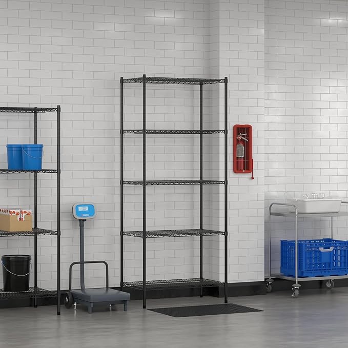Commercial NSF Listed Black Epoxy Stationary Wire Shelving Kit 21" x 36" x 86", with 5 Shelves Perfect for Warehouse, Walk-in Refrigerator, Freezer, Grocery Store, Restaurant, Dishroom