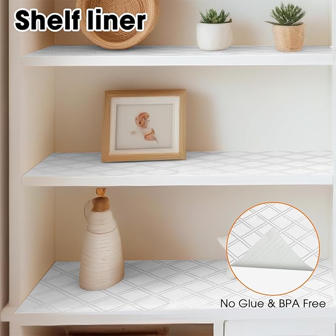 Gopas Drawer and Shelf Liner for Kitchen Cabinets Non-Adhesive, Non-Slip Cabinet Liner Shelf Paper Strong Grip Waterproof Easy to Clean for Kitchen Shelves Cupboard,Silver Geometric,12IN X 10FT
