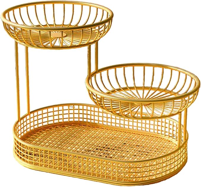 3 Layer Fruit Basket Fruit Holder Space Saver Serving Stand Metal Wire Storage Basket Bread Basket Vegetable Rack for Holdiay, gold
