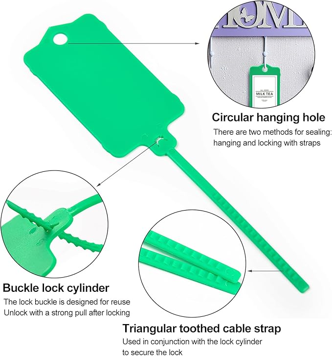 LeadSeals 100pcs Blank Plastic Tags for Labeling Reusable Hanging Tags Ties Key Tag Storage Labels Waterproof Plastic Mark Label Writable Hang Sign with One Marker Pen (Green)