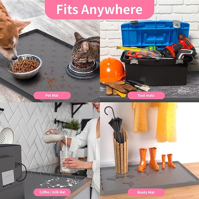 Sdpeia Under Sink Mat 28"×19" Waterproof Silicone Cabinet Liner & Sink Protector for Kitchen & Bathroom, Multi-Purpose Organizers Tray for Pets, Laundry, Cat Litter Mat,Gray