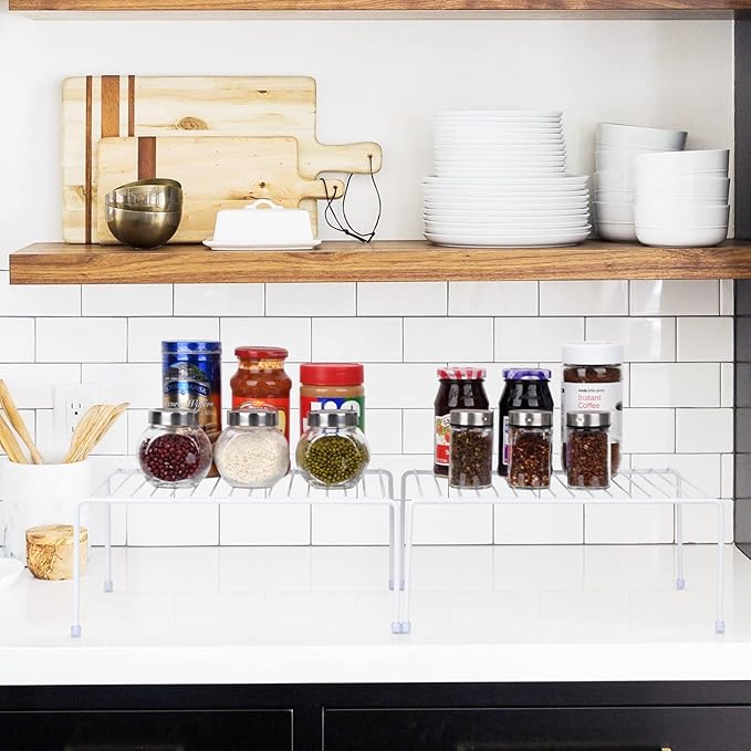 Medium (13.1 x 10.2 Inch) Cabinet Storage Shelf Rack, Shelves，Kitchen Counter and Cabinet Shelf, Storage Rack Organizer for Kitchen, Fridge, Cabinet, Bathroom Cupboard& Pantry (4, White) | Shelves, Kitchen, Fridge, Cabinet