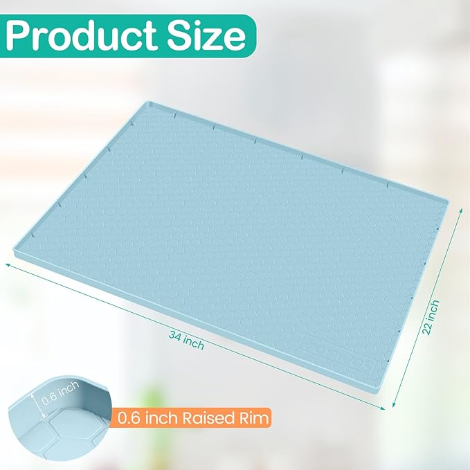 FORWOS Waterproof Under Sink Mat 34" x 22", Silicone Cabinet Liner, Rubber Protector for Kitchen and Bathroom, Keeps Cabinets Clean, Dry, and Organized (Blue)