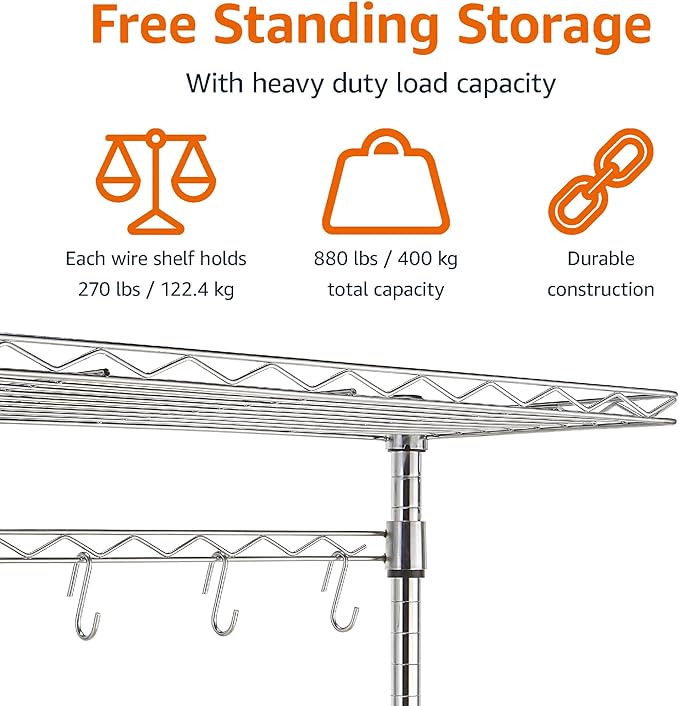 Amazon Basics Kitchen Storage Baker's Rack with Removable Top, Chrome/Beige, 18"D x 24" W x 59"H