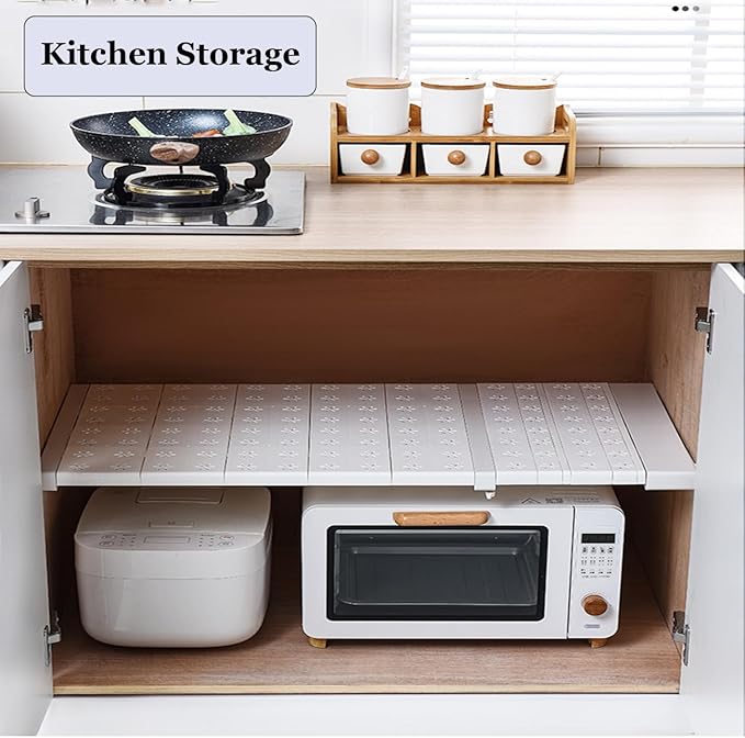 Expandable Closet Shelves Organizers, Heavy Duty Adjustable Wardrobe Tension Shelf Rod DIY Cabinet Holders Storage Rack Divider Separator for Kitchen Bathroom Bedroom Garage