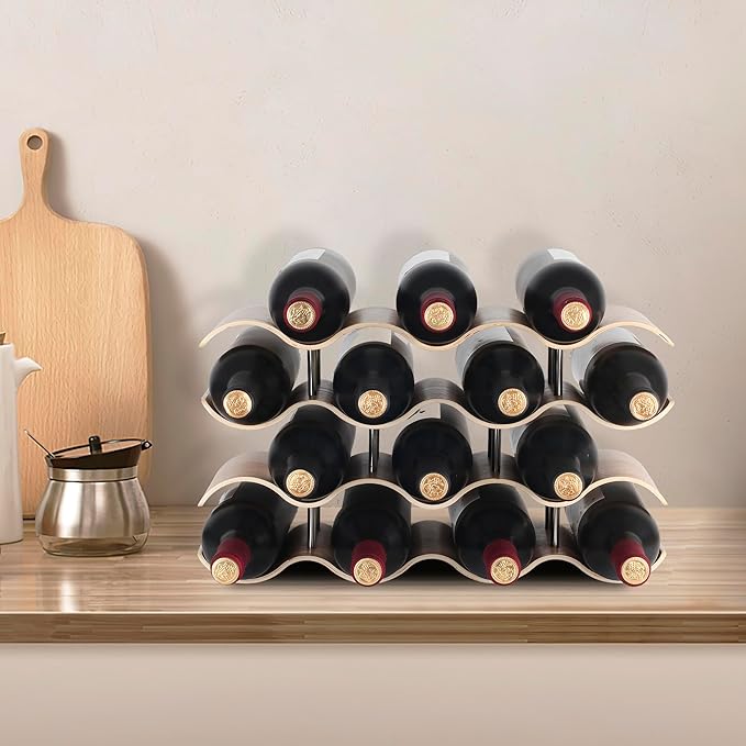 14 Bottles Wine Racks Countertop for Shelf, 4-Tier Wooden Wine Bottle Holder Stand, freestanding Wine Storage for Inside Cabinet Organizer for Home Décor, Bar and Pantry
