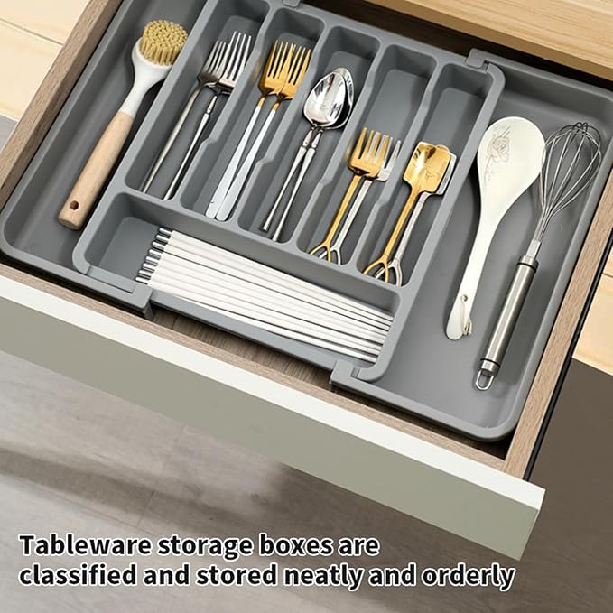 Premium Silverware Organizer for Drawer - Adjustable Utensil Holder Tray, Cutlery Storage Box with Non-Slip Base, Fits Flatware and Kitchen Tools