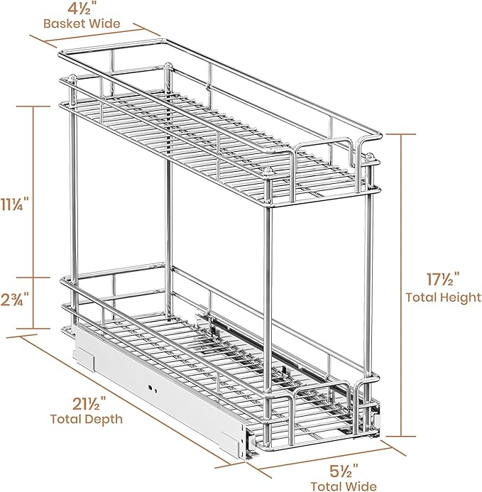 Pull Out Spice Rack Cabinet Organizer, 3 Tier Heavy Duty Slide Out Wood Shelf for Narrow Cabinet, Pull Out Storage for Kitchen (5½" W x 21½" D, 2 Tier)