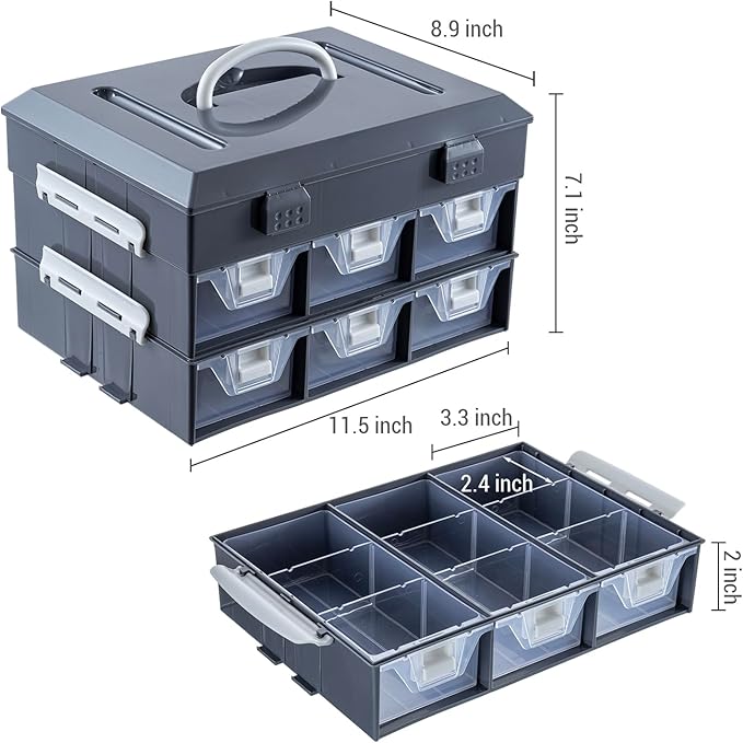MyGift 11 Inch Classic Gray Tools Hardware and Screw Parts Storage Organizer Case with White Accents, 24 Customizable Compartments, 6 Drawers Removable Dividers